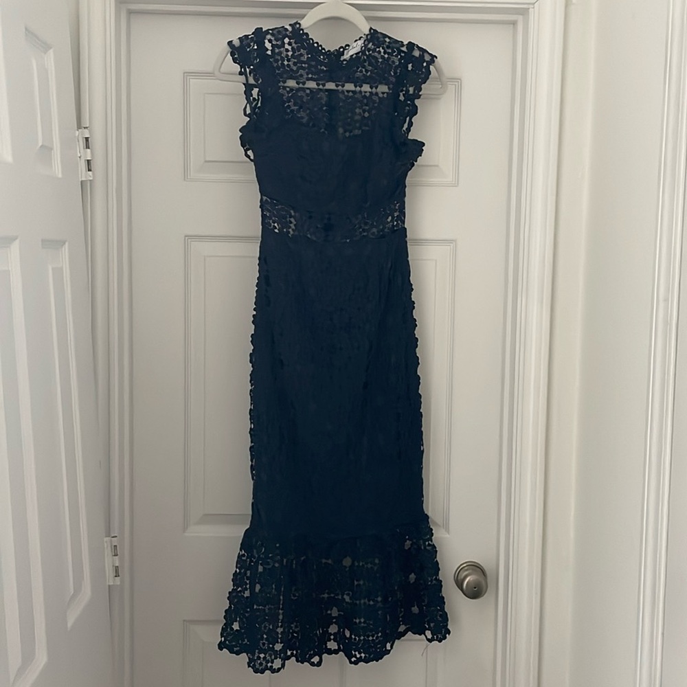 Navy blue lace midi dress